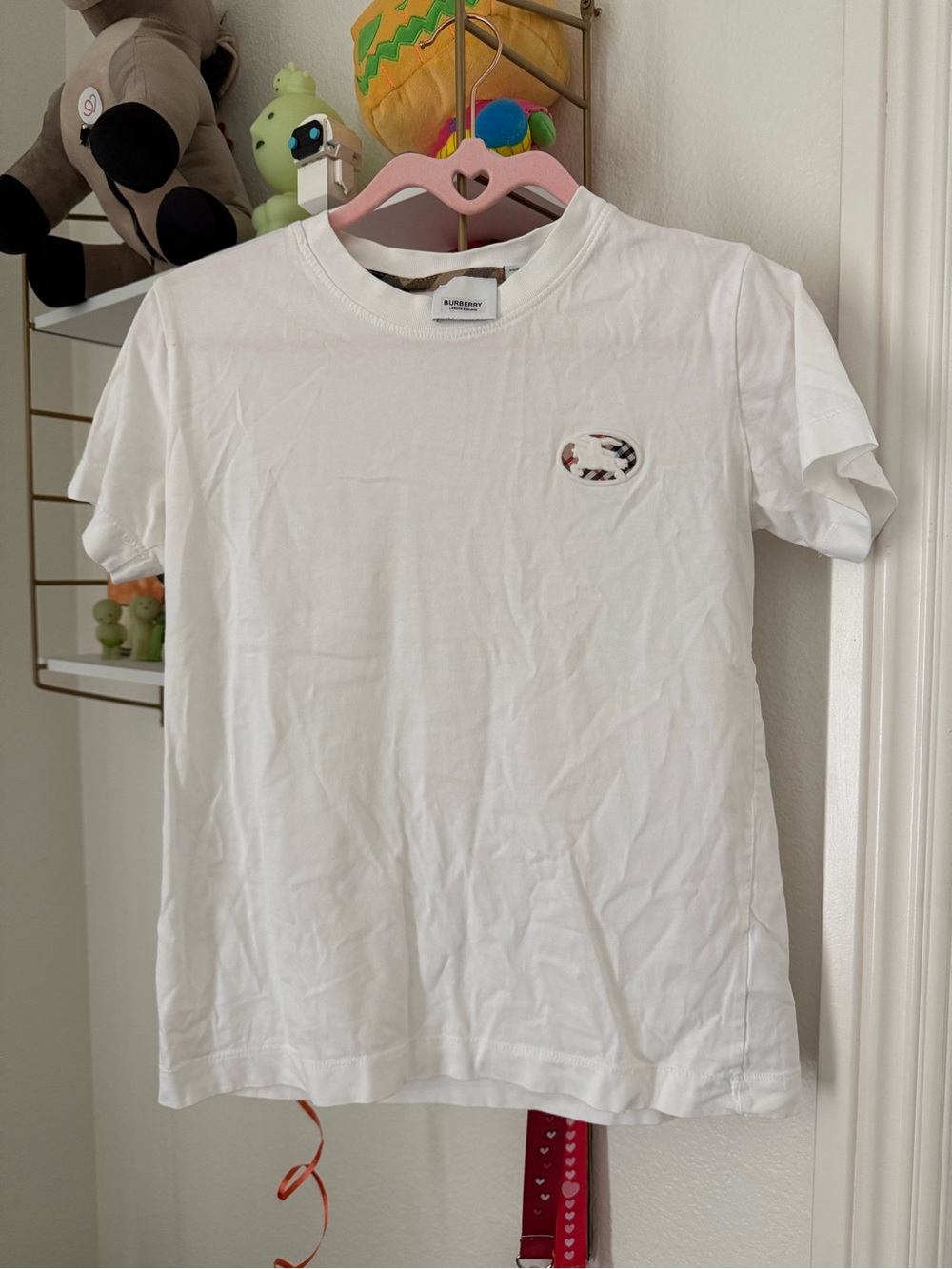 Burberry White Short Sleeve Crewneck T-Shirt with Logo Patch